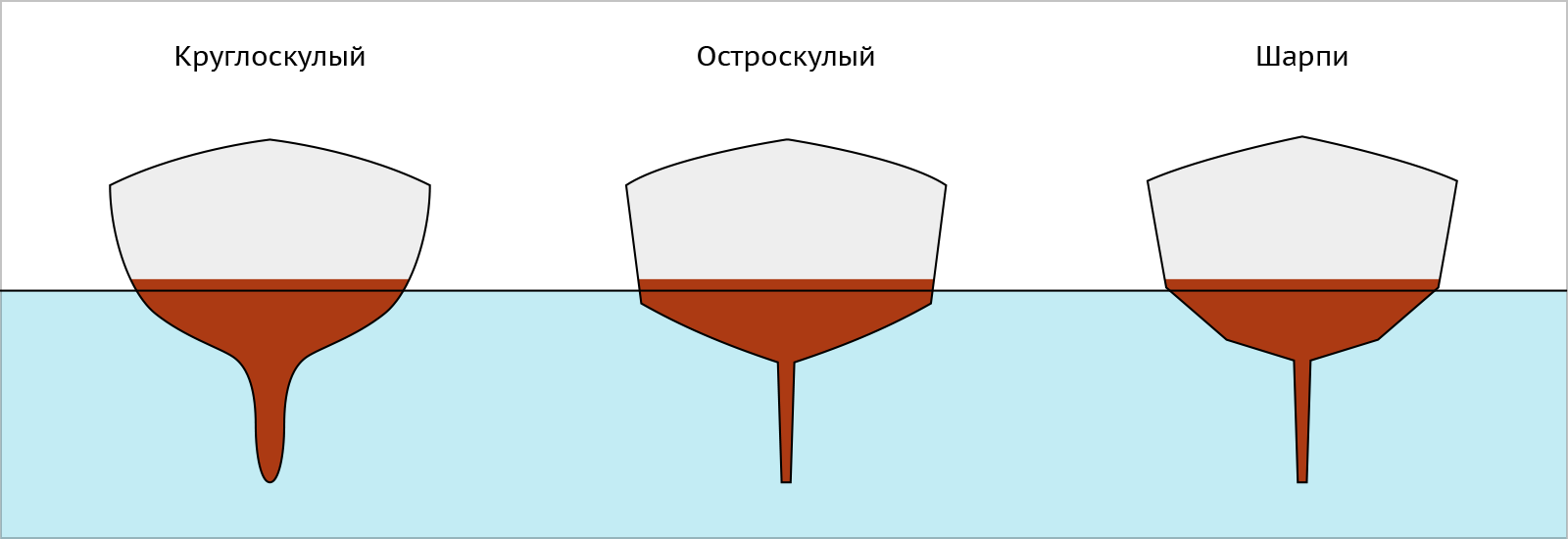 Типы обводов шпангоутов корпуса яхты